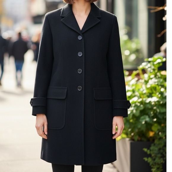 Lauren Ralph Lauren Jackets & Blazers - Lauren Ralph Lauren Black Wool Blend Car Coat Button Front Notched Lapel 4